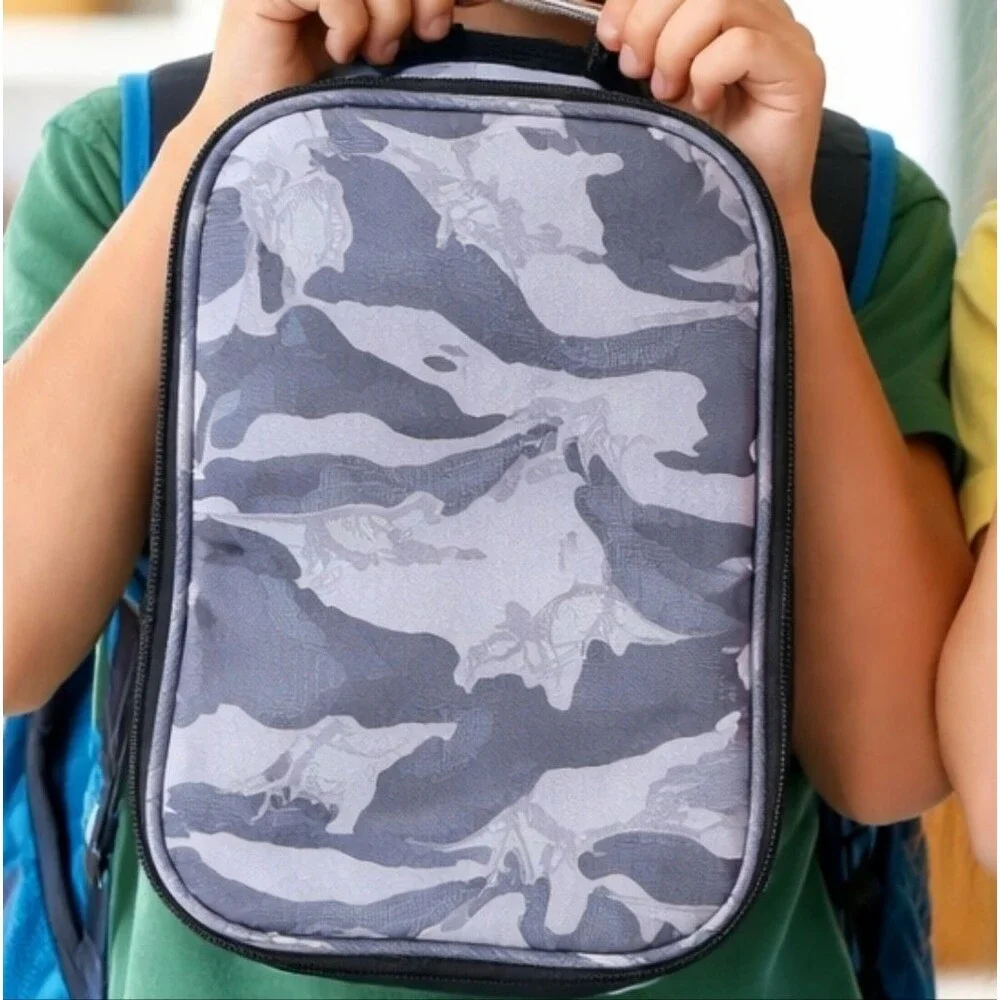 Sour Zone Kids Dinosaur Camo Insulated Lunch Bag Gray Prehistoric Print
